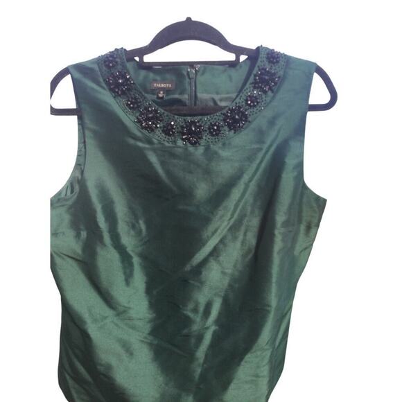 Talbots embellished top womens 12 dark green formal festive beaded shell classic - Picture 6 of 11